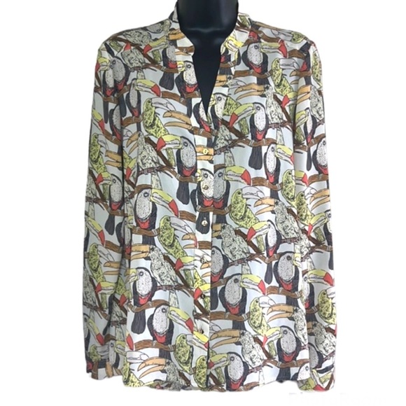 Vintage Tops - Vintage🧚‍♀️ Alfani Toucan Print Button Down Blouse Size 8